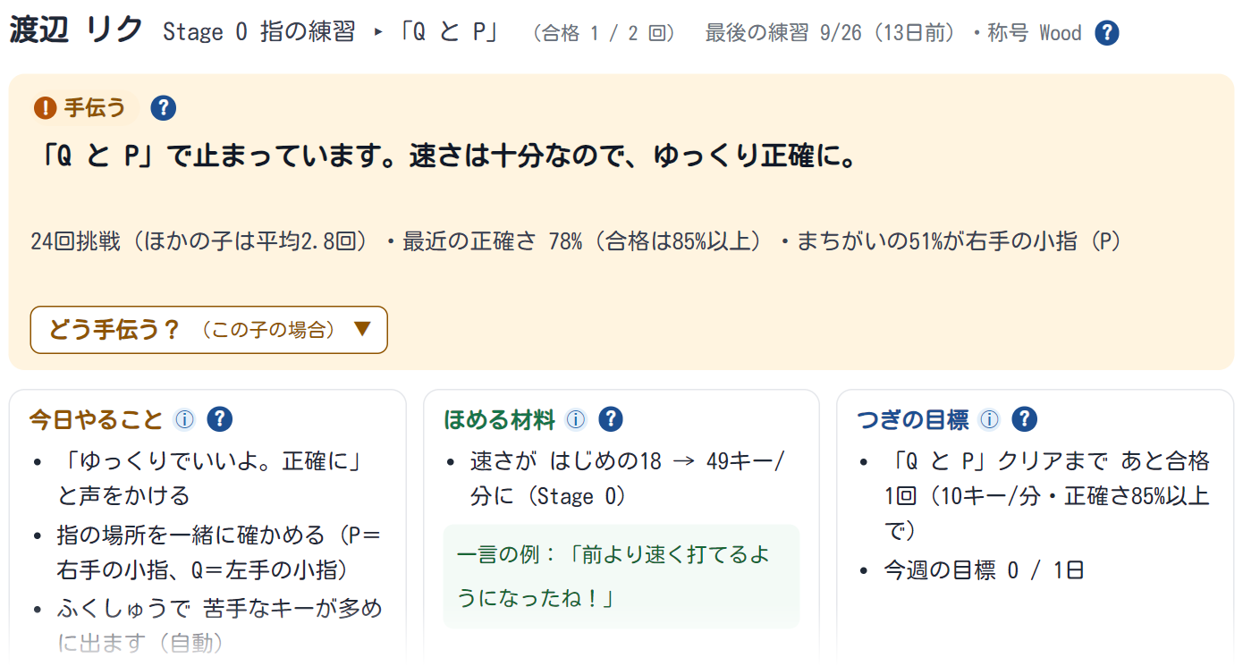 生徒の詳細の「タイピング」